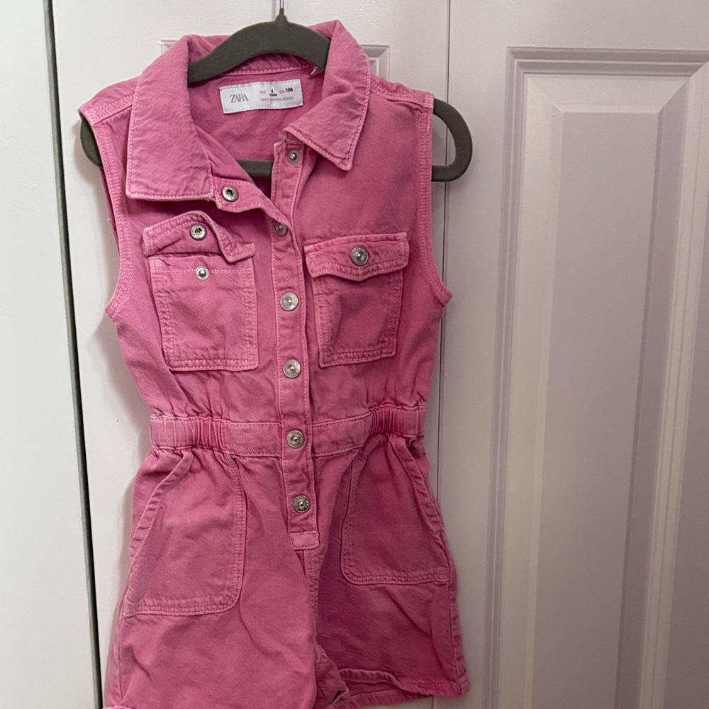 Zara Kids Hot Pink Denim Sleeveless Romper